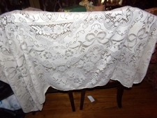 VINTAGE QUAKER LACE TABLECLOTH 58X72 FLORAL DESIGN RIBBONS FLORAL OFF WHITE picture