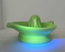 Antique Jadeite Juicer Reamer Vaseline Glow Custard Green Glass McKee. Glowing. picture