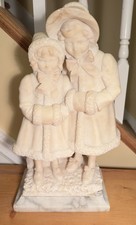 Antique Hand Carved Alabaster Italian “Girls With Bonnets” Sculpture  picture