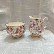 Vintage English Floral Chintz Fine Porcelain Creamer & Open Sugar Bowl Set with picture