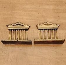 Gold & Brown Metallic Metal Bookends Pair, Architectural Building 3D Effect picture