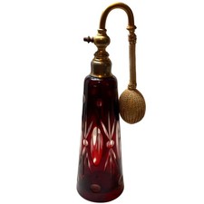 Vintage French Ruby Cut to Clear Glass Perfume Atomizer with Bulb picture