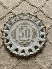 Porcelain 50th Anniversary Plate Vintage ARDCO Gold Trim Made In Japan picture