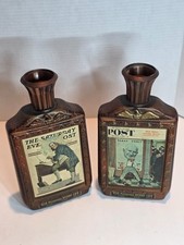 2 VTG 1976 Jim Beam Bicentennial Bourbon Decanters Norman Rockwell Saturday Eve picture