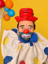 Vtg Hobo Sad Clown Shelf Sitter Knee Hugger Balloon Doll Kitsch 1950s Circus picture