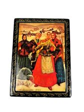 Vintage Russian Fedoskino Lacquer Box Ladies Winter Scene Signed Dated 1993 picture
