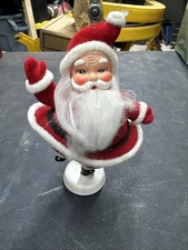 Vintage Santa Claus Christmas Figurine Plastic/Flocked on Base 1950s Japan picture