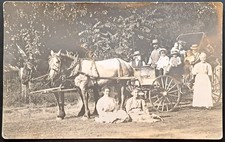 Antique RPPC Horse Drawn Wagon Large Family Portrait AZO Early 1900s picture