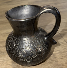 Vintage Handcrafted Oaxaca Barro Black Clay Pottery Pitcher Mexican Folk Art picture