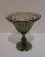 Vintage Jeannette Glass (5 3/4”) Olive Green Diamond Point Footed Compote picture