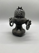 Stone SOAPSTONE CENSER Burner Incense Carved Buddhism Hand asian 5.5x5 lid Vtg picture