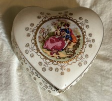 Vintage Lefton Victorian Heart shaped Porcelain Trinket Box 4” picture