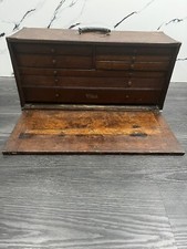 Antique Wooden Machinist Toolbox With Door And Key “Pilliod Swanson, Ohio” picture