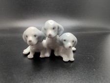 Vintage Porcelain Dog Trio Figurine Miniature White Gray Puppies Japan Stamped picture