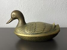 Vintage 11” Brass Duck Candy Dish Bowl MCM 2 Piece Covered Mallard w/Lid picture