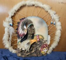 Vtg Native American Dreamcatcher Sculpture Chief Eagle Slate Rock Feathers 14