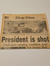 Ronald Reagan Shot Newspaper March 31, 1981 Chicago Tribune “President Is Shot” picture
