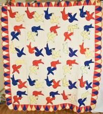 UNUSUAL, Folky Vintage 50's Love Birds Applique Antique Quilt ~Nice Border picture
