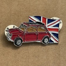 Mini Cooper BMC Red Car Union Jack Flag British European Lapel Double Pin picture