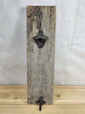Vintage Rustic Barnwood Wall Mounted Bottle Opener With Hand Towel Rack Decor  picture