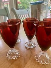 VTG Anchor Hocking 6 Royal Ruby Red Glass With Clear Bubble Feet, 4 1/2” picture