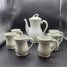 Vintage Princess House Pavillion Stoneware Coffee Pot & 6 Mug Set  Natural Cream picture
