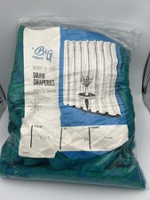 Vintage NOS MCM Pinch Pleat Drapes teal and green 84in Dead Stock picture