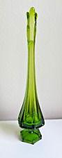 Viking epic column vase stretch swung art glass footed green hexagon 14” MCM picture