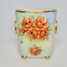 Antique Limoges WG&Co Footed Vase Hand-Painted Floral Poppies Signed Brown picture
