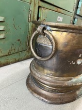 Vintage Large Brass Oval Pot with Intricate Handles picture