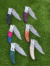 LOT of 20 pcs Damascus Steel Hunting Folding knife Pocket Knives With Sheath USA picture
