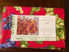 Vtg Vallesusa Italian Table Linen 100% Cotton Red Grapes Fruit Oblong 70”x108” picture