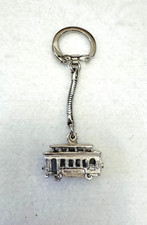 Vintage Silver Tone Metal Trolley Cable Car Streetcar Keychain Estate Find picture