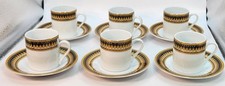 Set of 6 Japanese Style Coffee/Espresso/Tea Cups & Saucers Black & Gold Pattern picture