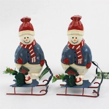 Set of 2 TJ Carver Wooden Snowmen with Sled 937208 Holiday Decor New picture
