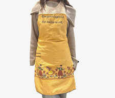 Vtg 1950s 1960s Full Apron Dutch Boys Girls Yellow Gingham Cotton Lined 1/2 Work picture