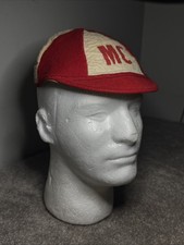 Rare 1950s Monmouth College Red White Wool Felt Beanie Hat Vintage picture