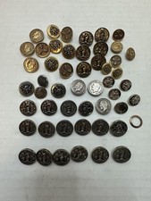 52 vintage antique metal collector buttons lot heraldic uniform etc picture