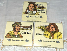 3 Vintage 1979 Native American Indian Chiefs Matchbooks Unstruck Ohio Match Co. picture