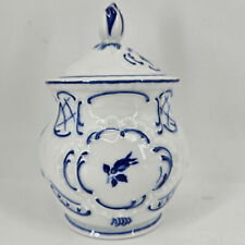 Cobalt blue white hand painted Dresden Hofburg Porcelain jar w lid picture