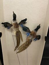 Pair of Birds Pheasants   Primitive Handmade Miniature  Vintage 70s picture