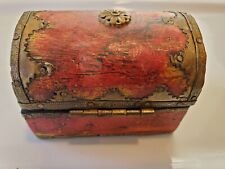 Vintage Small Wood Treasure Chest Trinket Box with Brass Metal Hinges and Detail picture