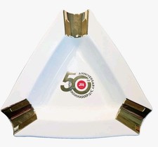 JR Cigars Large Triangle 50th Gold Anniversary Ashtray 3 Fat Cigar Rests w/ Box  picture