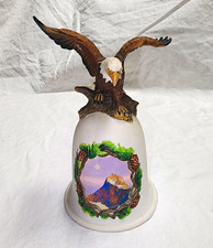Vintage Bald Eagle Porcelain Bell Mountain Pine Cone Scene 5.75