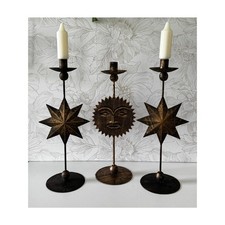 Vintage Celestial Sun Star Candle Holders Set of 3 picture