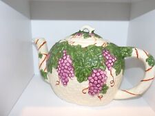 Hand Painted Bordeaux by Mann Basket Weave w/Grapes Ceramic Teapot picture