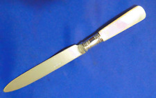 LETTER OPENER SILVER PLATE & MOTHER of PEARL VINTAGE DESK-TOP OFFICE picture