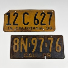 2 Antique California License Plates. 1929 & 1936 Original Yellow picture
