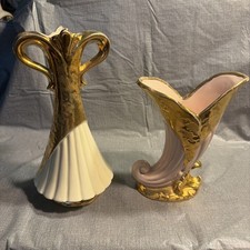 Vintage Savoy China Weeping Gold Trim Vases MCM Mid Century picture