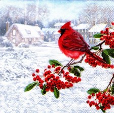(2) Two Paper Lunch Napkins for Decoupage/Mixed Media - Winter Cardinal in snow picture
